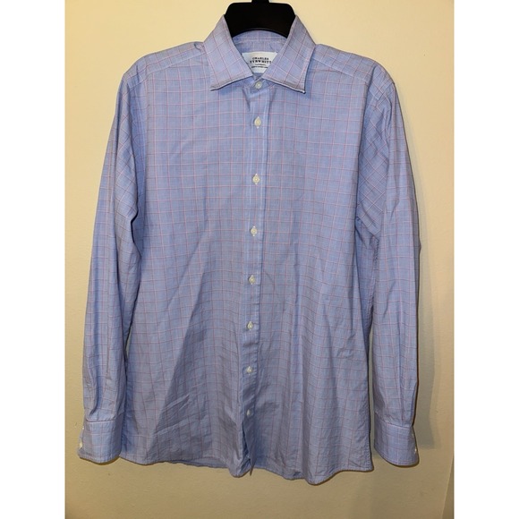 Charles Tyrwhitt Shirt Men Large 16 Blue Pink‎ Checked Button Long Sleeve 35 - Picture 1 of 4